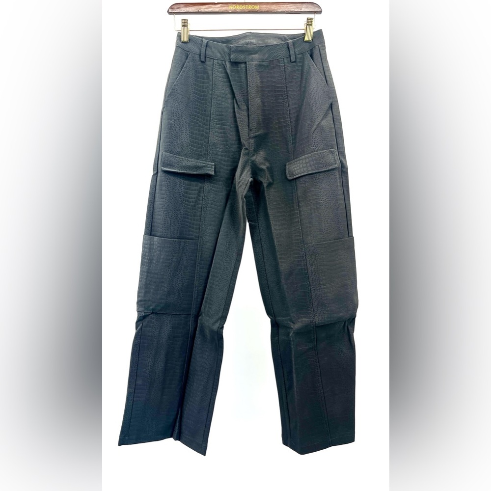 Women's Salty By Dressed In LALA Grey  Straight-Leg Cargo Vegan Leather Pants